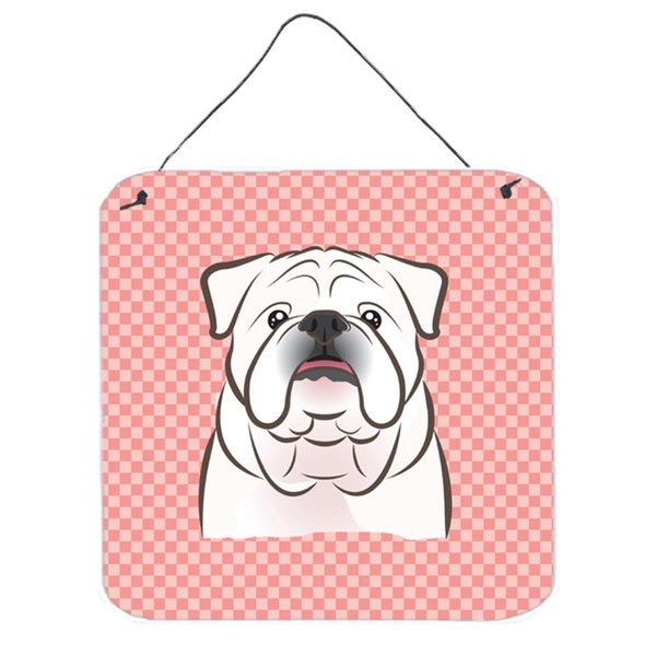 Micasa Checkerboard Pink White English Bulldog Aluminum Metal Wall Or Door Hanging Prints6 x 6 In. MI250295